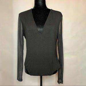 SHEIN Plunging Neck Sheer Mesh Sleeve Bodysuit